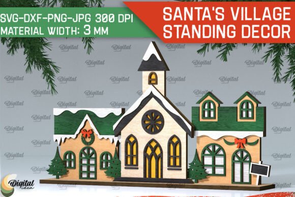 3D Santa s Village Laser Cut . Xmas SVG for Winter Amp