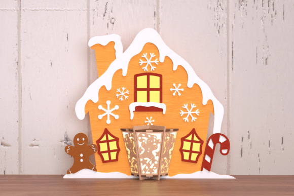 Festive Gingerbread Cottage with Lantern: Winter Amp
