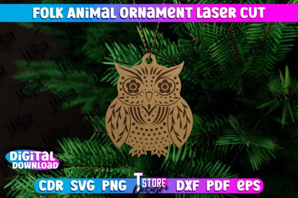 Folk Owl Ornament Rustic CNC for Winter Amp