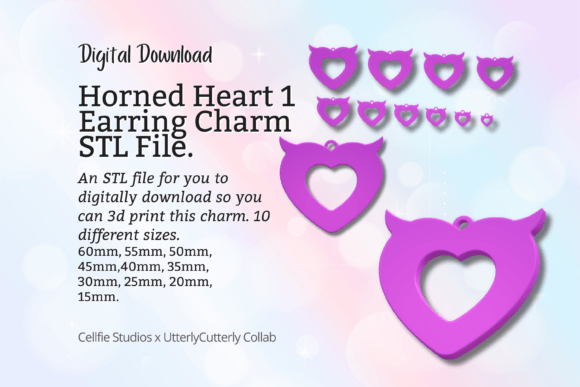 Horned Devil Heart 1 Earring Charm STL File for Tools