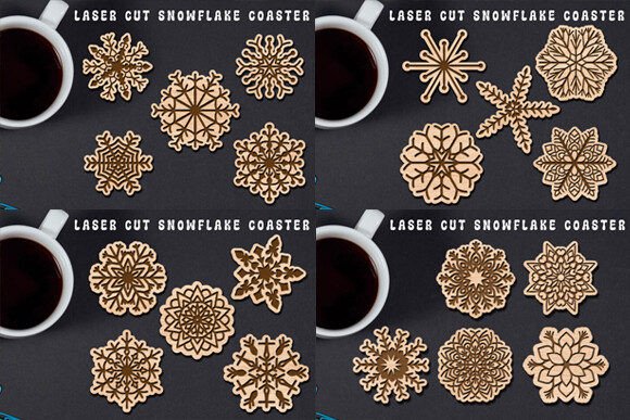 Laser Cut Snowflake Coaster SVG Bundle for Winter Amp